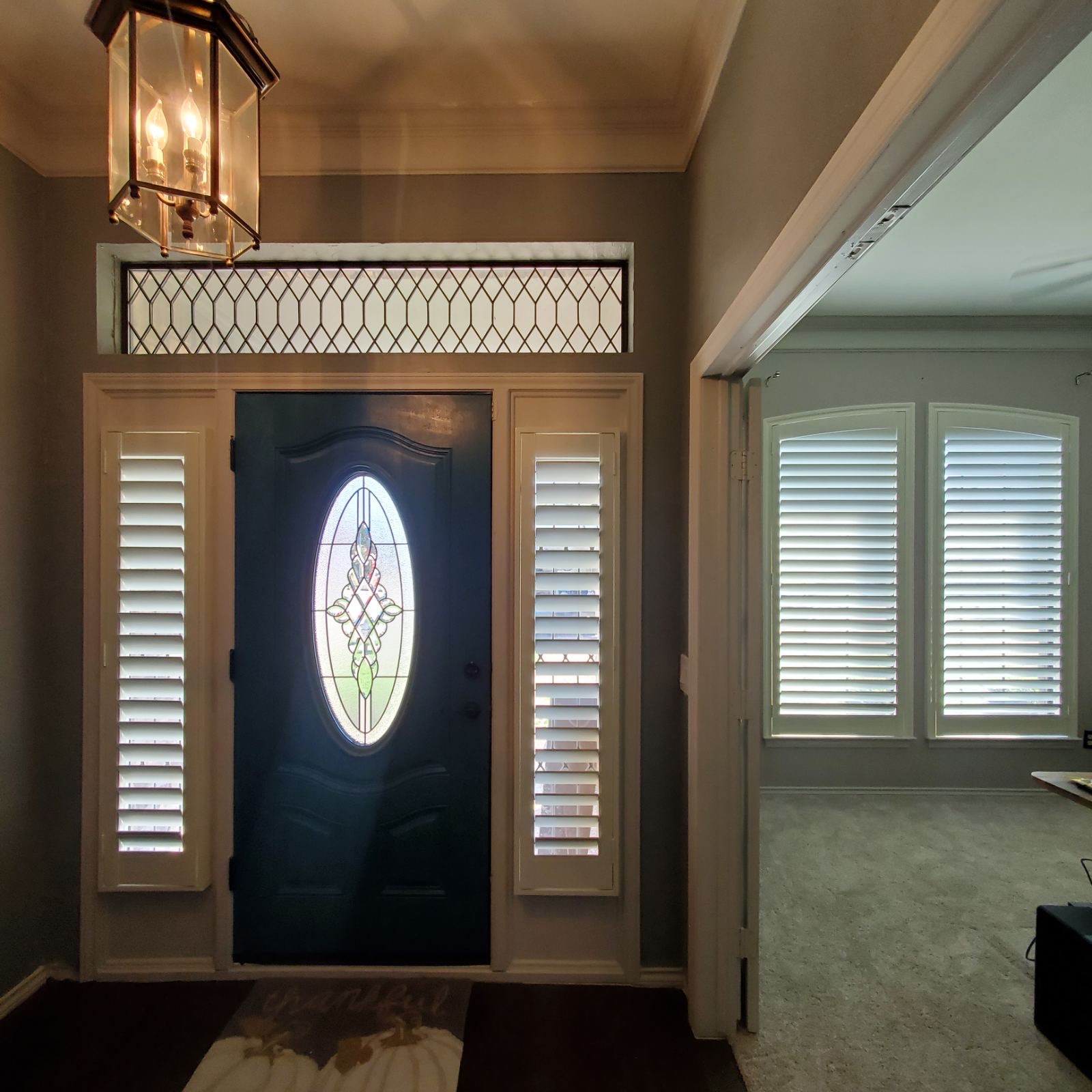 Entry sidelights with plantation shutters in Plano TX