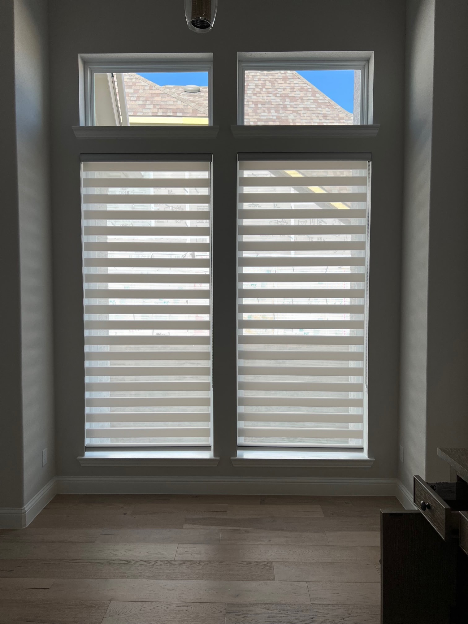 Zebra roller shades in a Flower Mound home